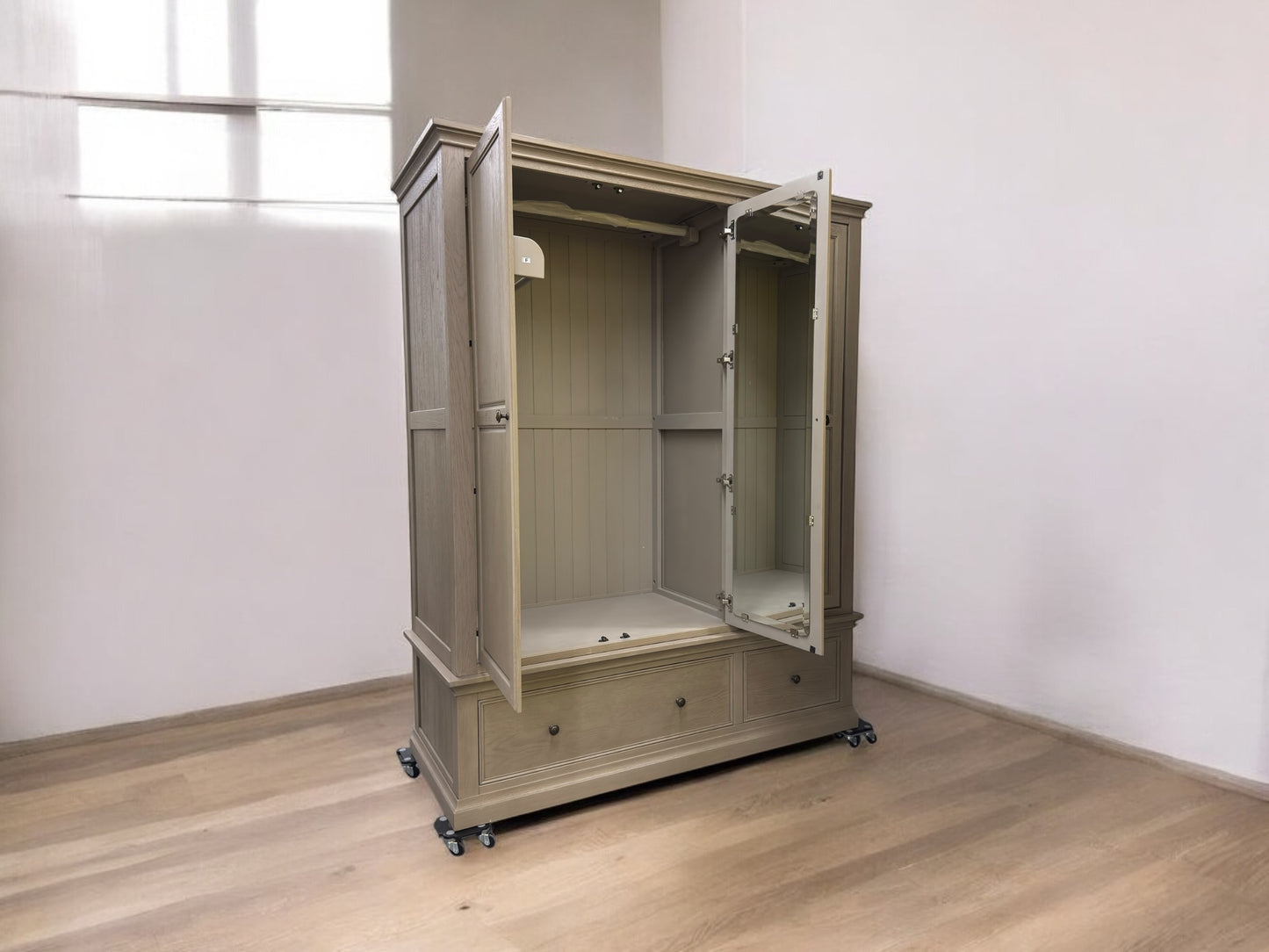Oak Furnitureland Weathered Oak Triple Wardrobe with Tie Rack & Glass Mirror, Burleigh Range RRP £1649