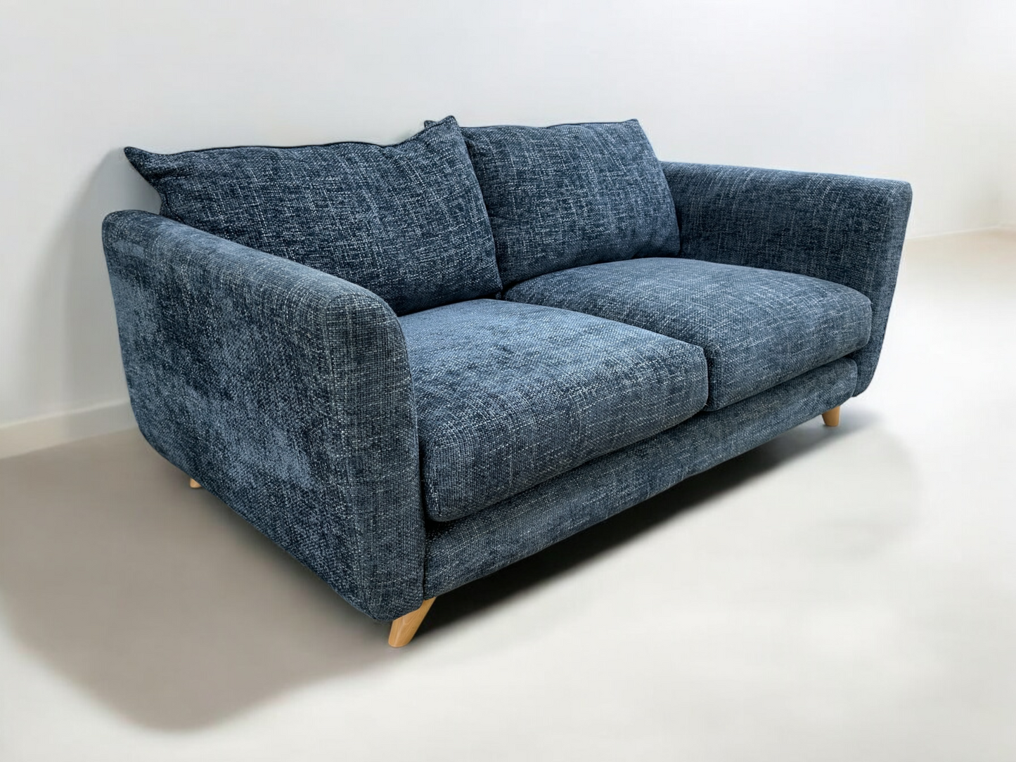 OAK FURNITURELAND DENIM FABRIC 3 SEATER SOFA DALBY RANGE RRP £1749