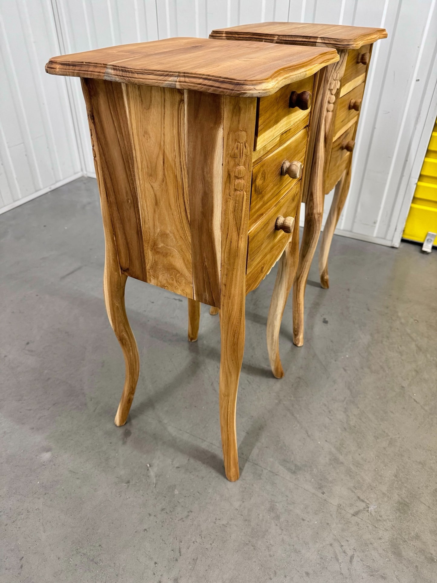 Solid Oiled Teak Wood 3 Drawer Bedside Tables/ Side Tables/ Lamp Tables