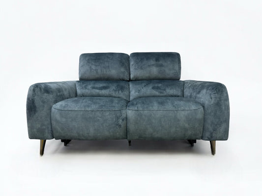 Oak Furnitureland Descent Blue Fabric 2 Seater Electric Recliner Sofa with Power Headrest Juliette Range RRP £1599