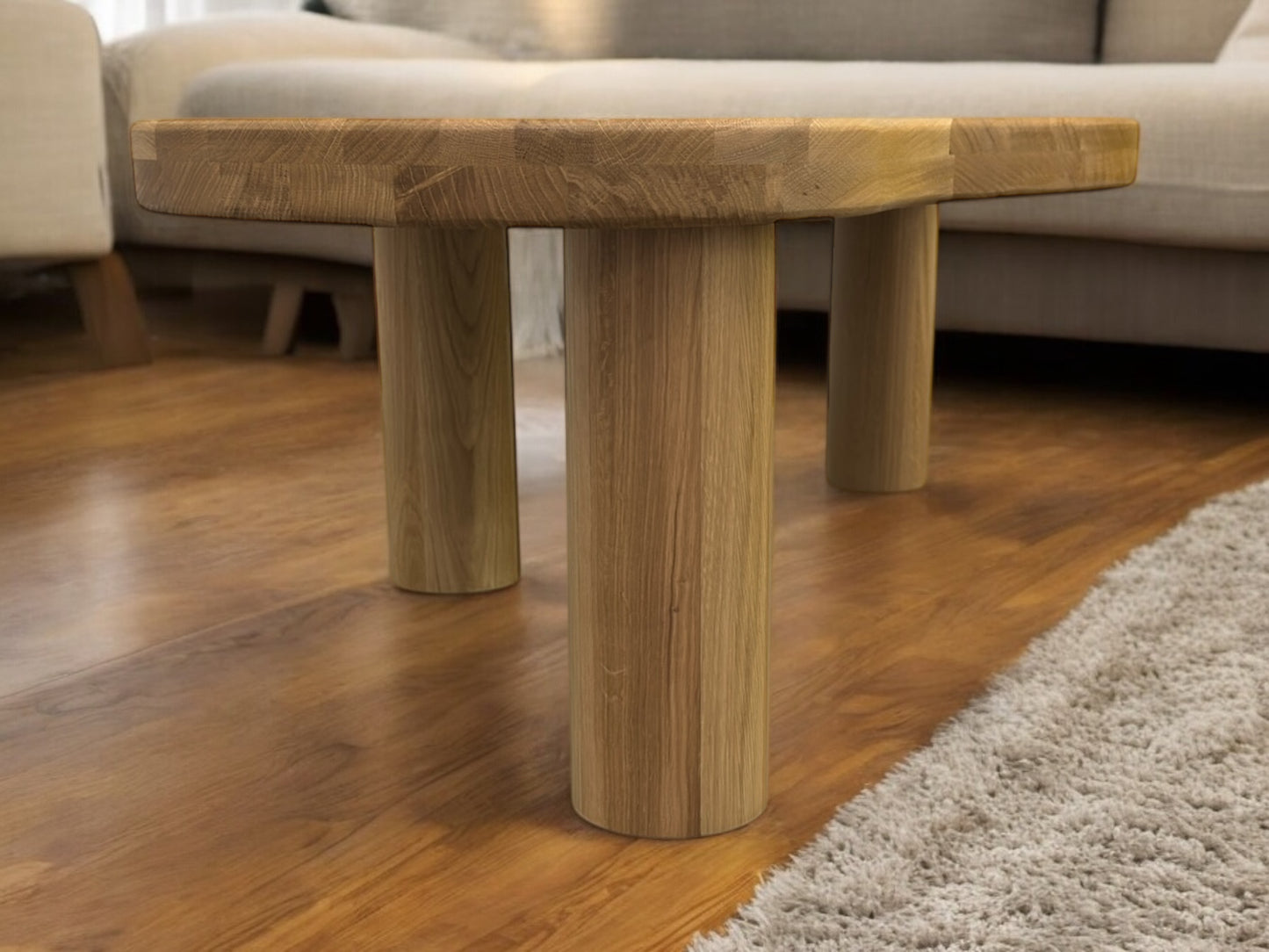 Solid Oak Coffee Table Featuring a Live Edge Design and Sturdy, Chunky Legs RRP £549