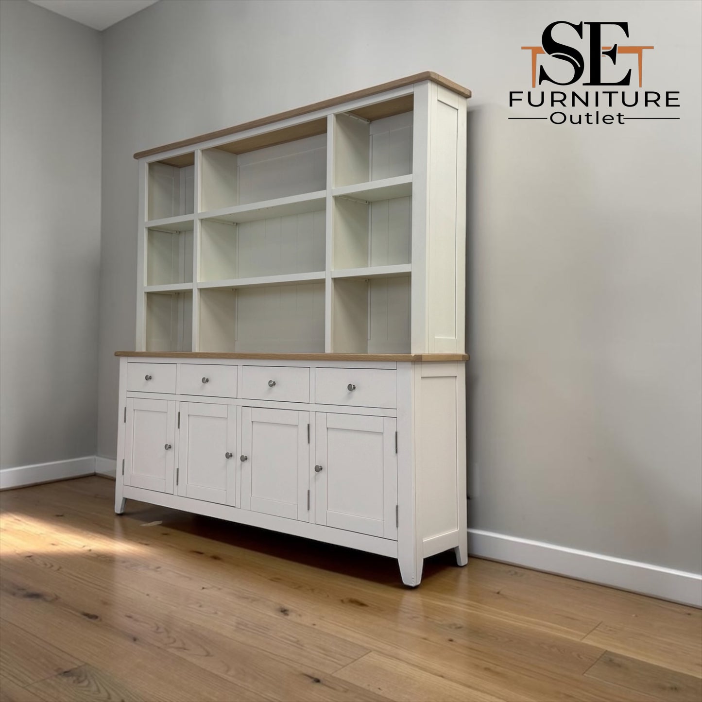 White Wax Finished Oak Top & Solid Wood Frames, Extra Large Dresser, Chester Classic Cream Range, RRP £1549