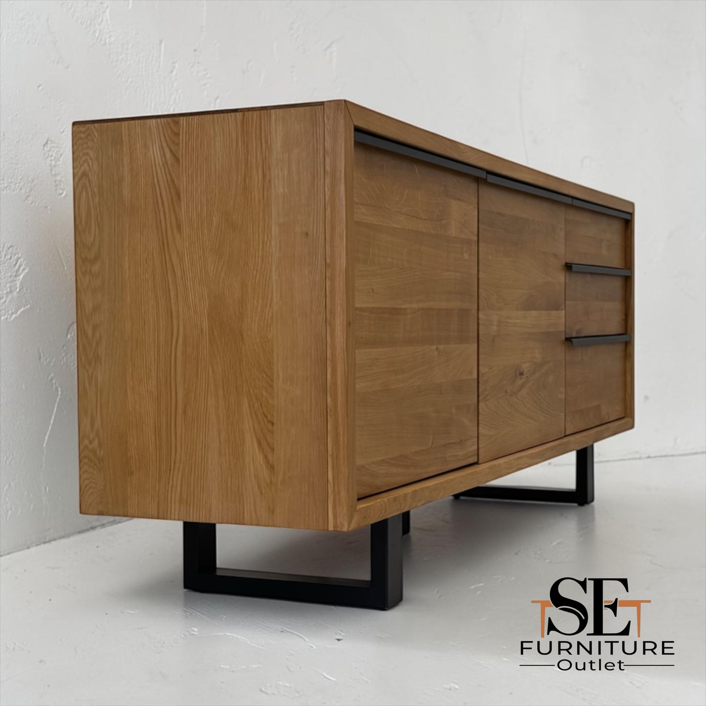 Natural Solid Oak & Metal Legs Extra Large Sideboard from Maine Range by Oak Furnitureland, RRP £799