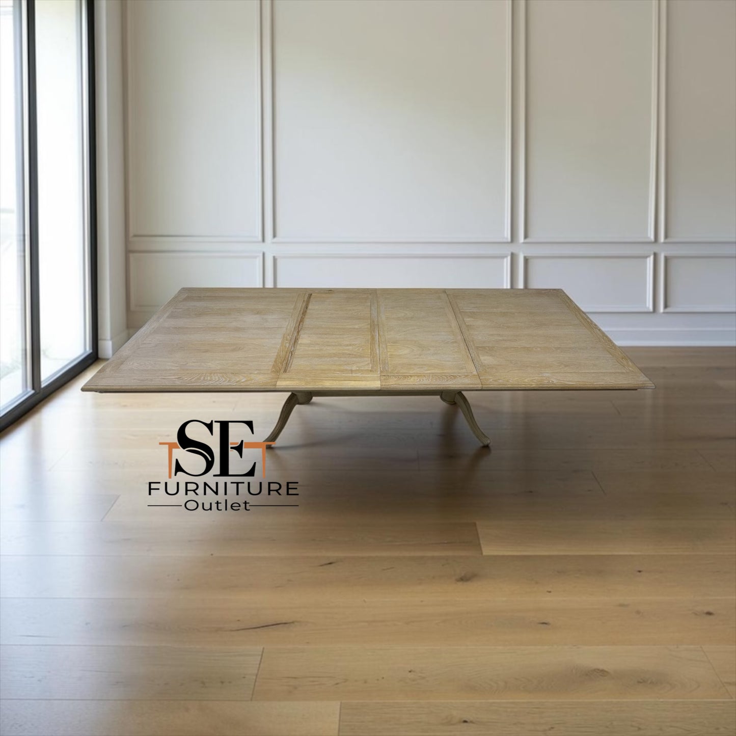 Solid Oak & Quality Oak Veneer 6-10 Seater Extending Dining Table with Limewashed Finish, Camille Range RRP £1500