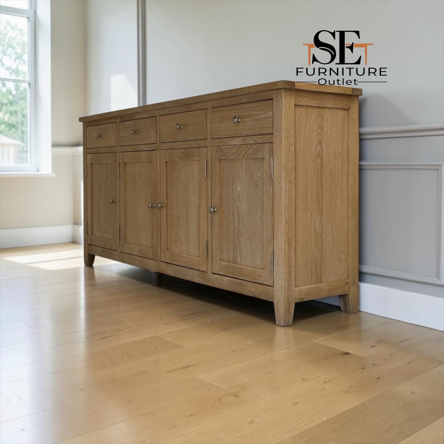 Whitewashed Finish Solid Oak & Oak Veneer Extra Large Sideboard, Inglesham Range RRP £999