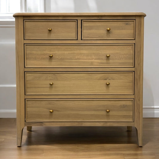 Light Natural Solid Oak 5 Drawer Chest, Newton Range From Oak Furnitureland RRP £549