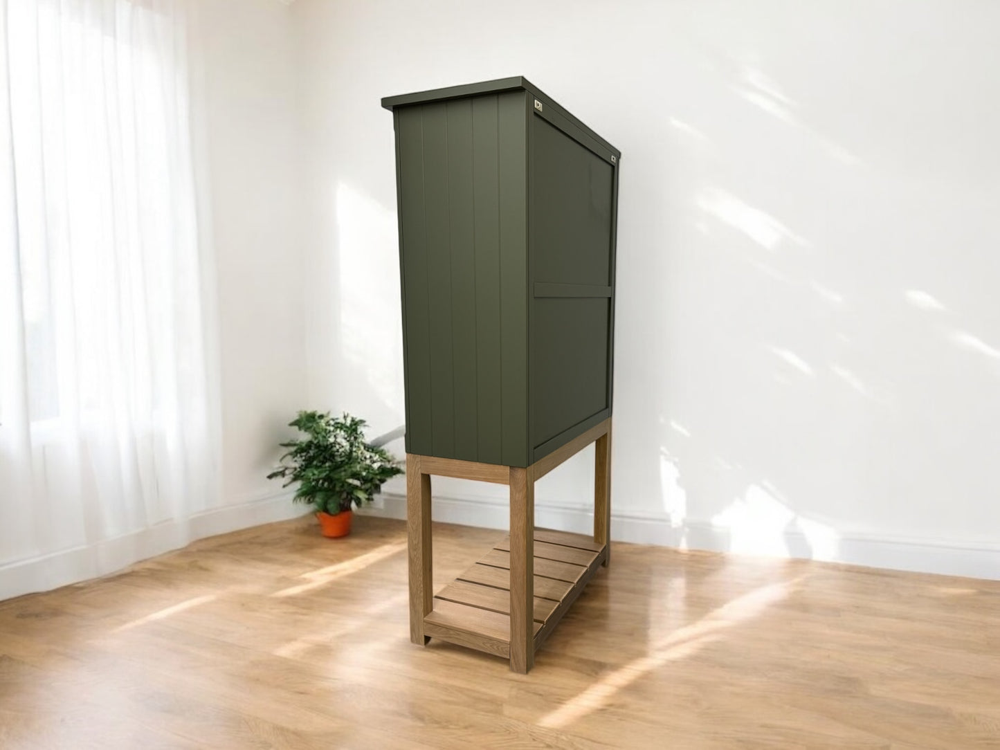 Solid Wood Modern Cuboard in Farmhouse Style, Olive Green RRP £995