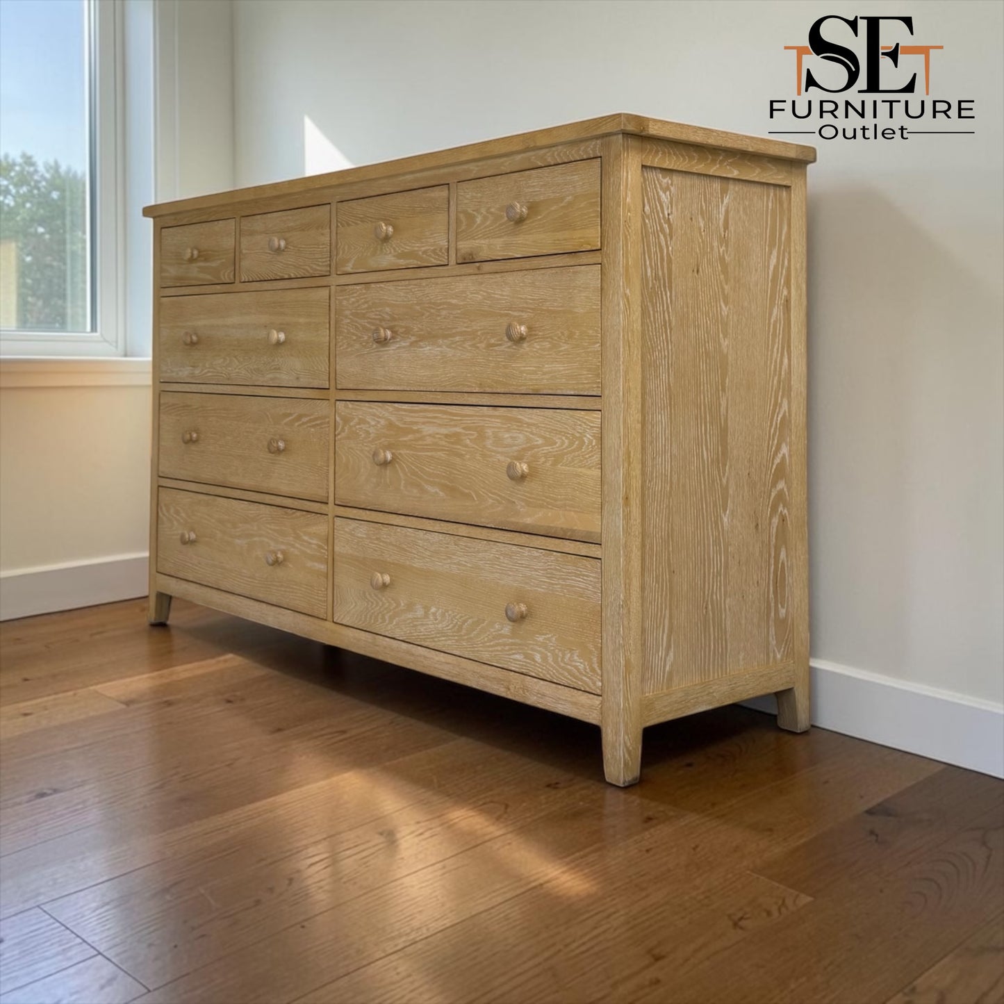 Solid Oak Frames with Oak Veneer 10-Drawer Chest in Whitewashed Finish, Inglesham Range, RRP £1250