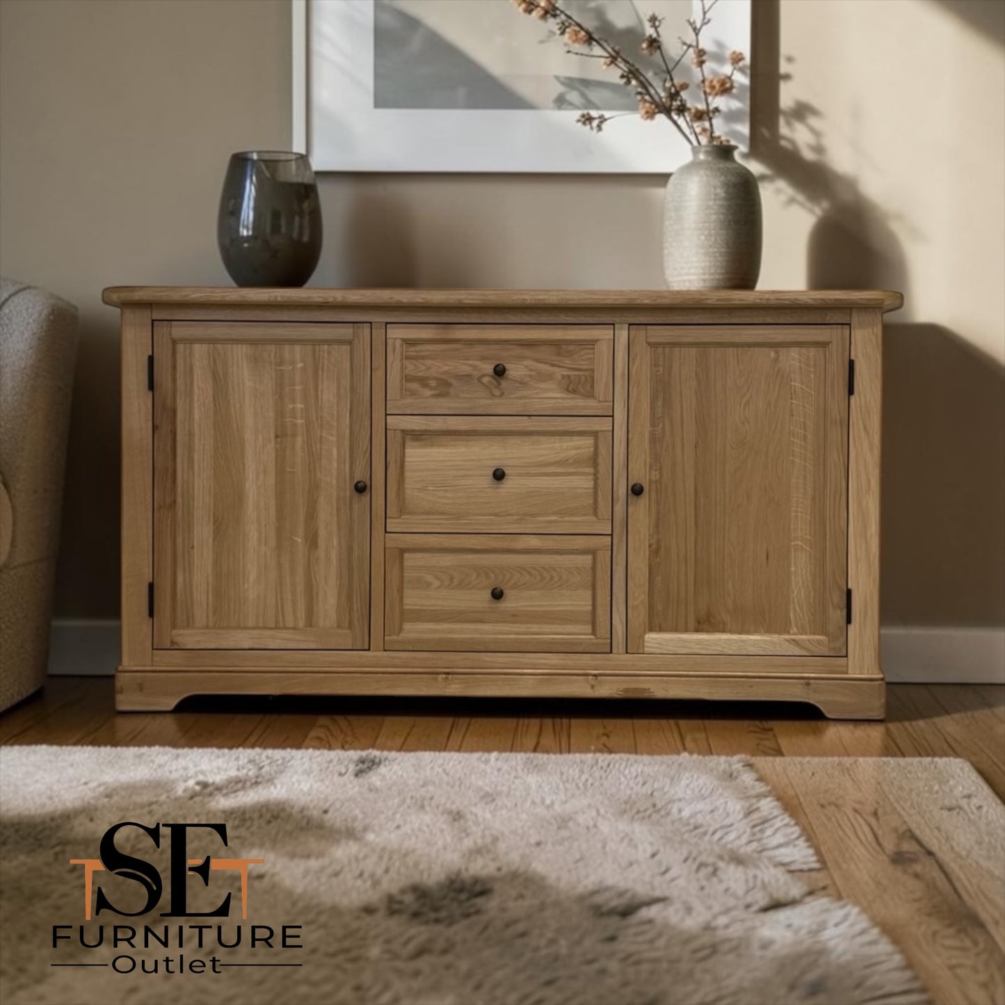 Natural Solid Oak Large Sideboard Brennan Range by Oak Furnitureland, RRP £799