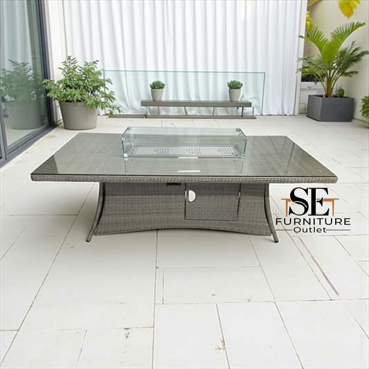 Moda Furnishings Premium Quality 8 Seater Large Rectangular Table with Gas Fire Pit, RRP £1299
