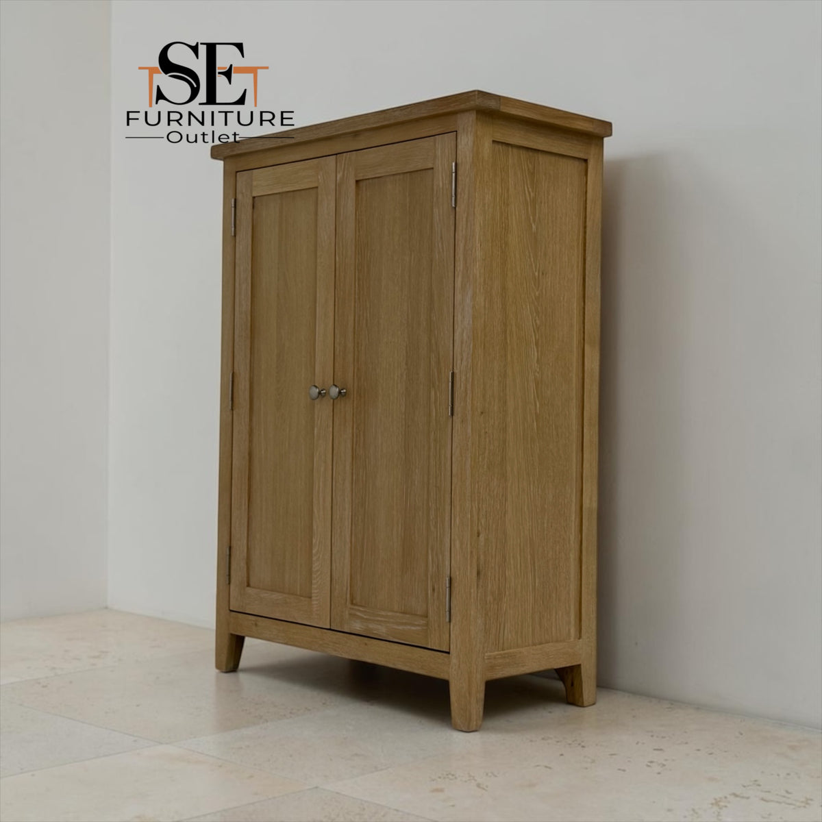 Whitewashed Finish Solid Oak & Oak Veneer Large Shoe Cupboard, Inglesham Range RRP £650
