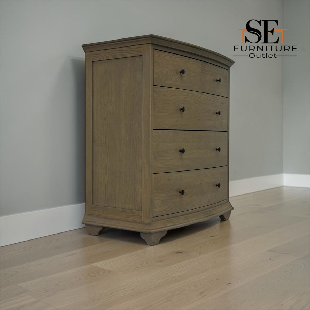 Solid Oak & Oak Veneer 5 Drawer Chest, Winchcombe Smoked Oak Range RRP £899