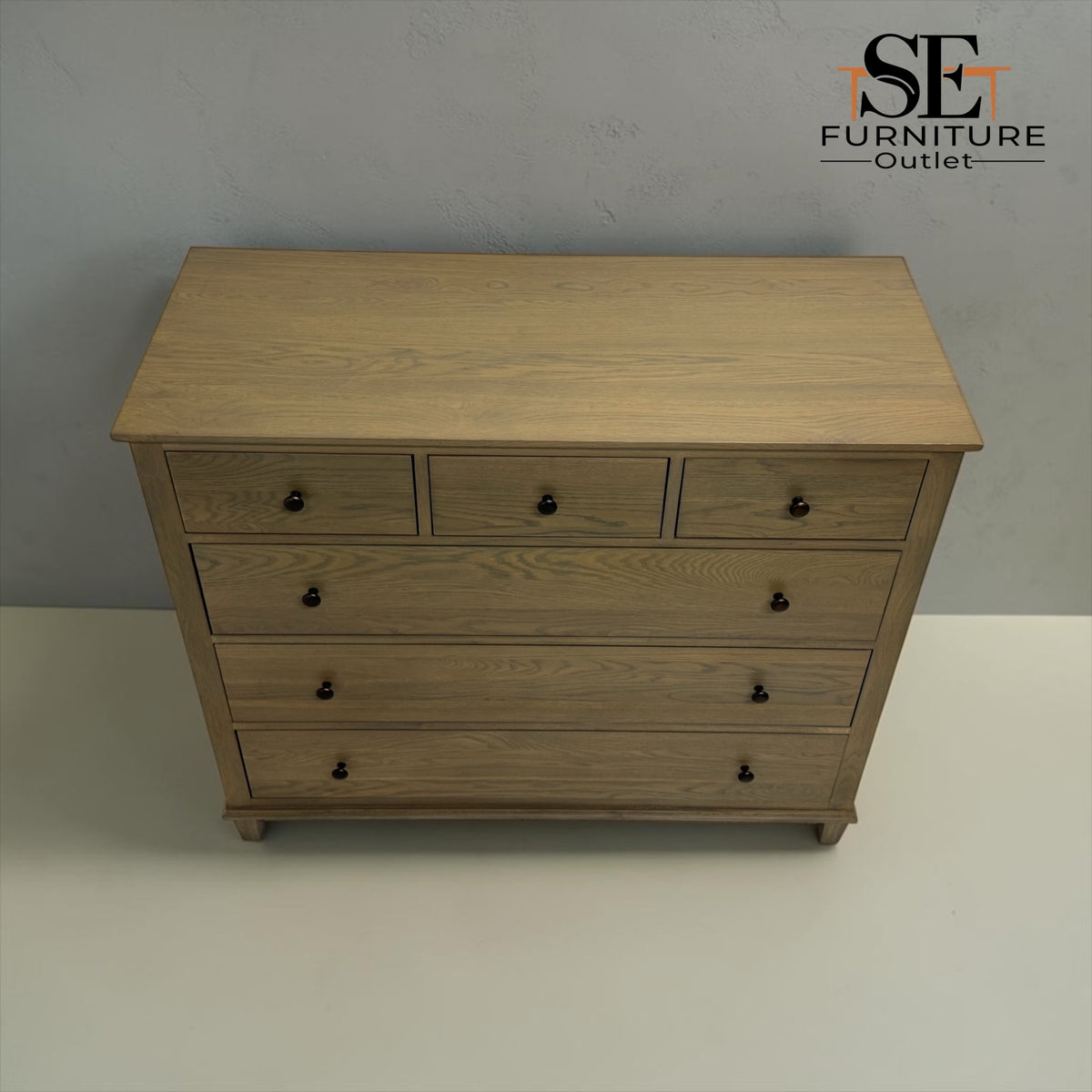 Smoked Solid Oak & Oak Veneer 6 Drawer Chest of Drawers, Bibury Smoked Oak Range, RRP £899