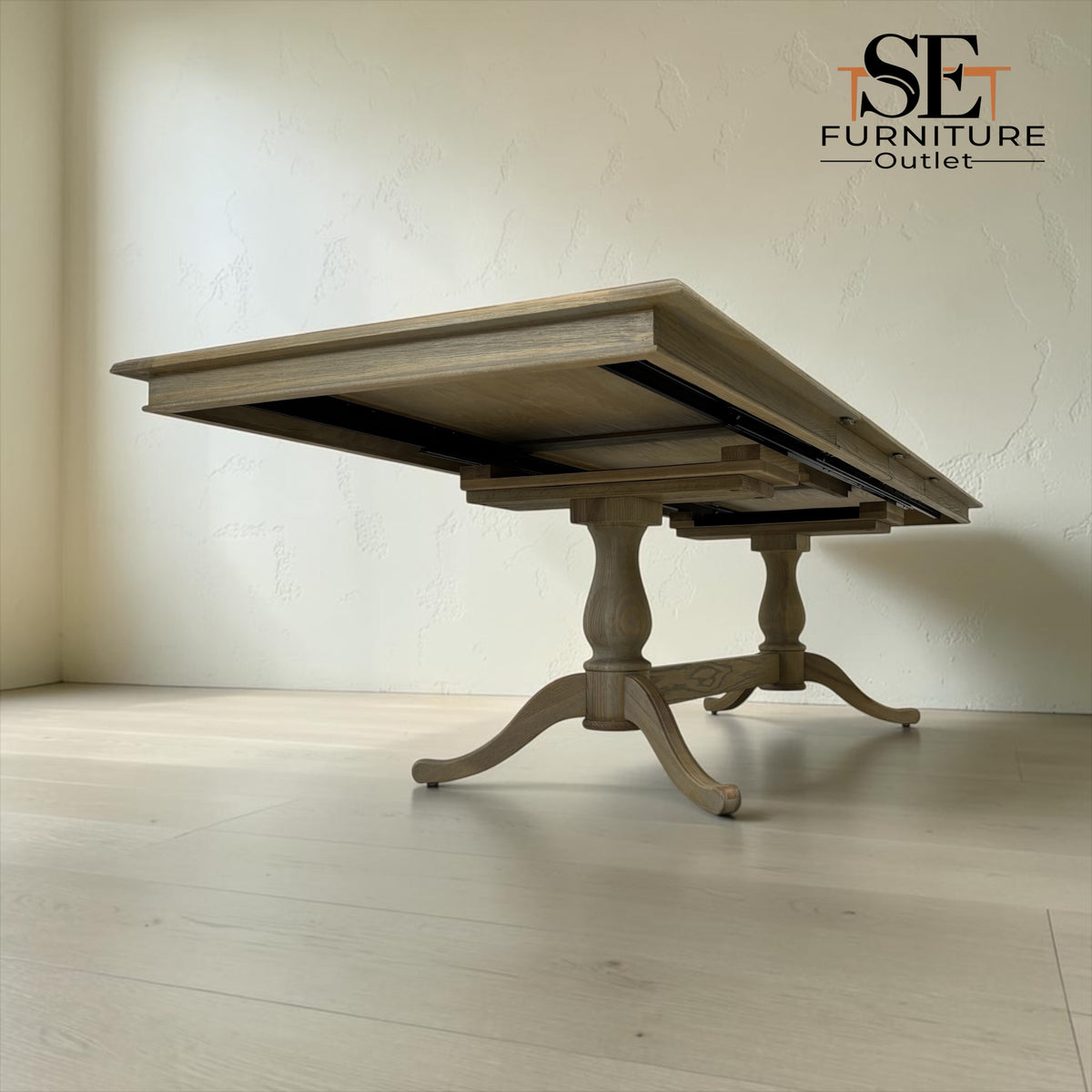 Solid Oak & Quality Oak Veneer 6-10 Seater Extending Dining Table with Limewashed Finish, Camille Range RRP £1500