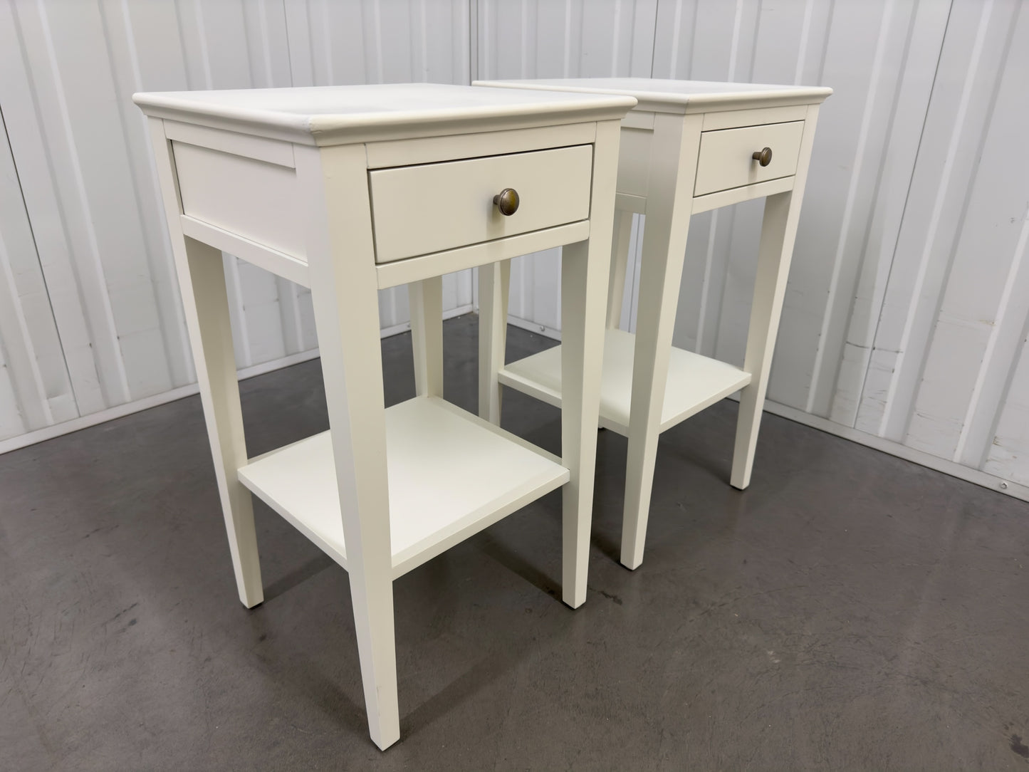 Solid Wood & Warm White Painted Narrow Bedside Tables RRP £250