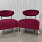 Pair Of Crimson Velvet Fabric Casual Chairs With Solid Oak Frame