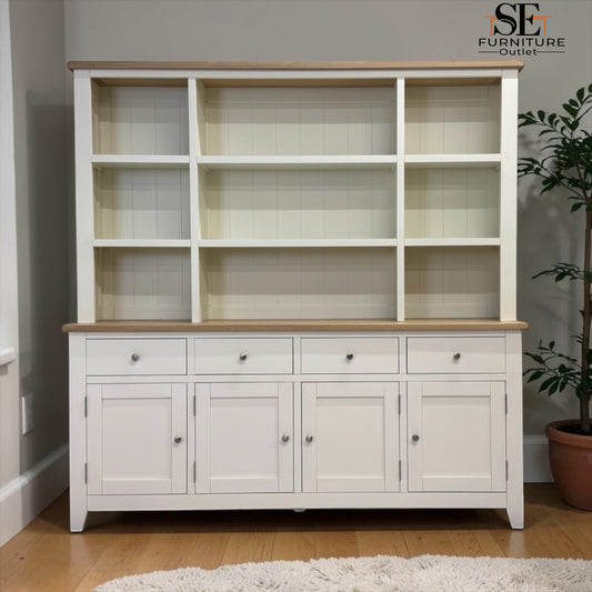 White Wax Finished Oak Top & Solid Wood Frames, Extra Large Dresser, Chester Classic Cream Range, RRP £1549