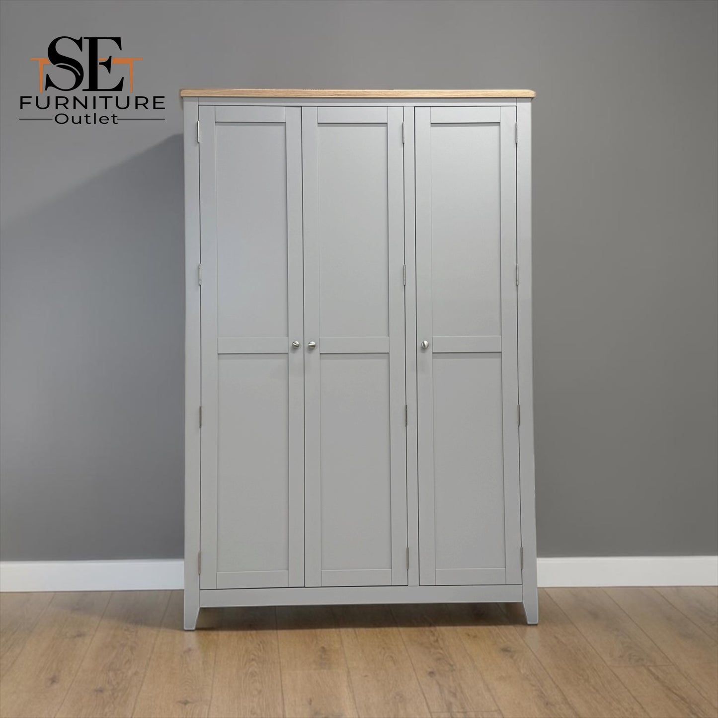 Solid Oak Top & Solid Wood Frames 3 Door Hallway Cupboard, Chester Dove Grey Range RRP £1300