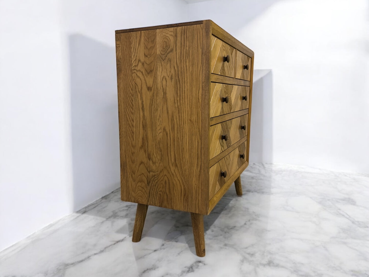 Oak Furnitureland Brushed & Glazed Solid Oak Chest of Drawers Parquet Range