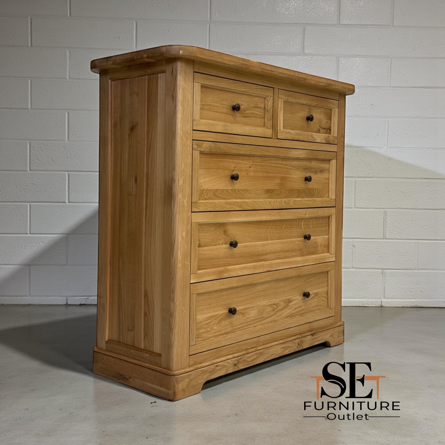 Natural Solid Oak 5 Drawer Chest, Brennan Range From Oak Furnitureland RRP £739
