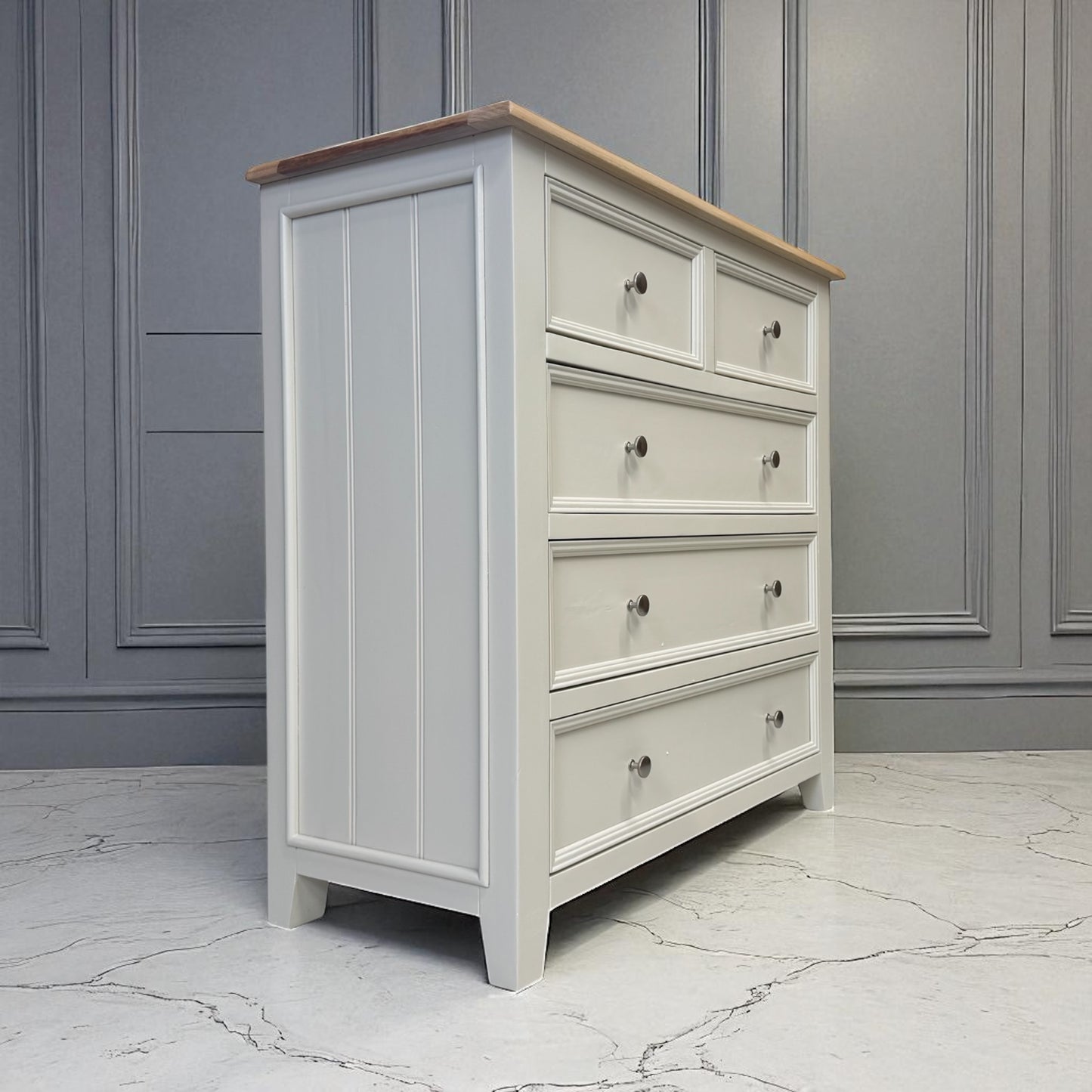Natural Solid Oak & Painted 5 Drawer Chest, From Oak Furniture Superstore