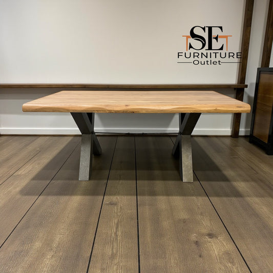 Natural Solid Oak & Metal Legs, 8 Seater Live Edge Dining Table, From Oak Furnitureland RRP £999