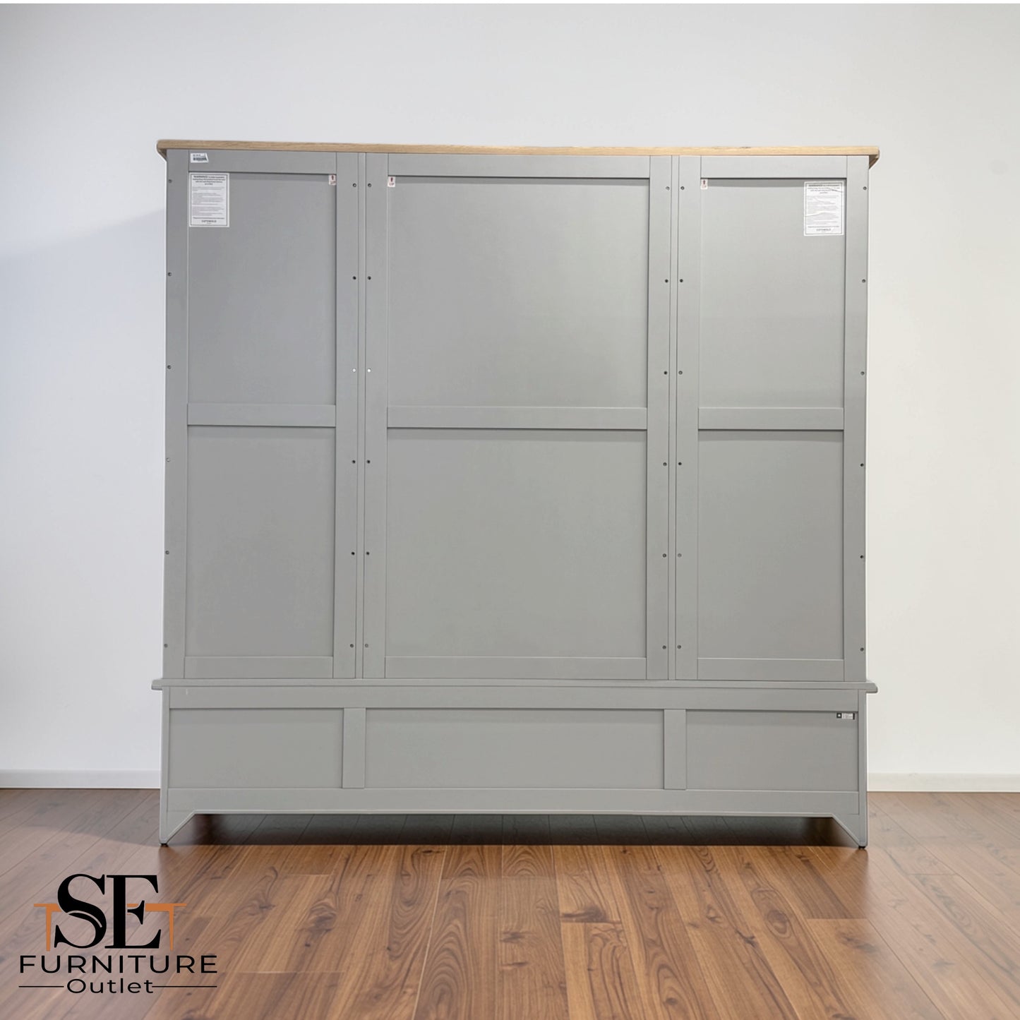 Solid Oak Top & Solid Wood Frames Quad Wardrobe, Chester Dove Grey Range RRP £1799