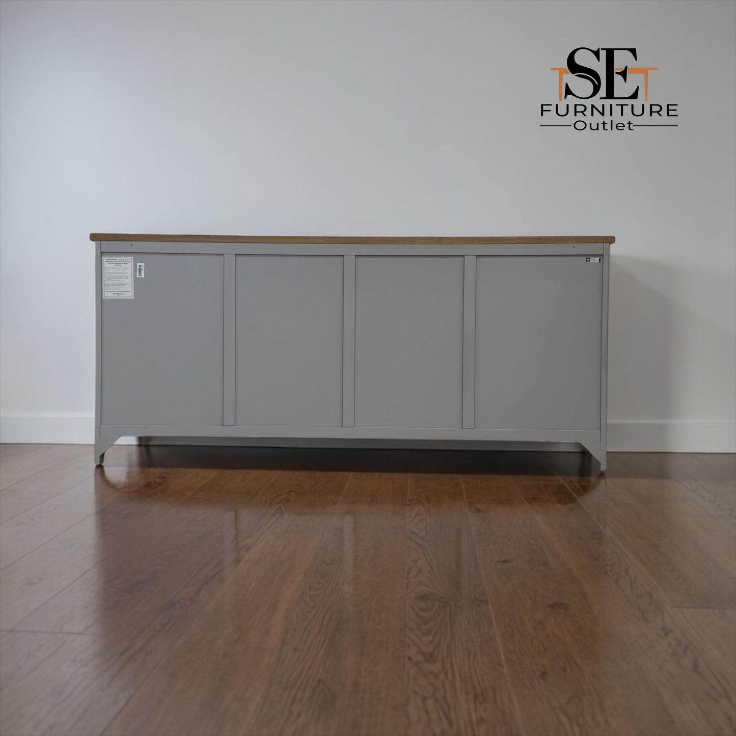 White Wax Finished Oak Top & Solid Wood Frames Extra Large Sideboard, Chester Dove Grey Range RRP £899