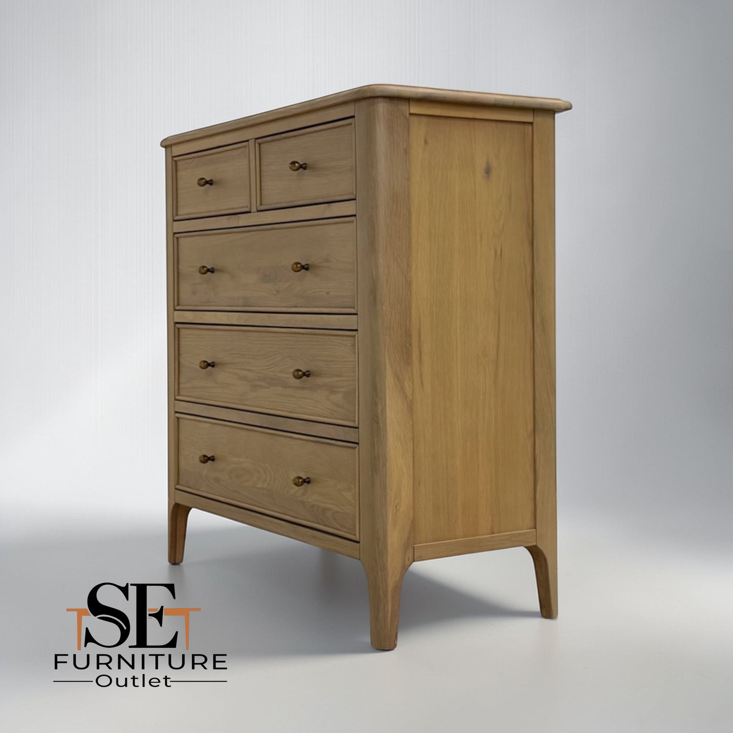 Light Natural Solid Oak 5 Drawer Chest, Newton Range From Oak Furnitureland RRP £639
