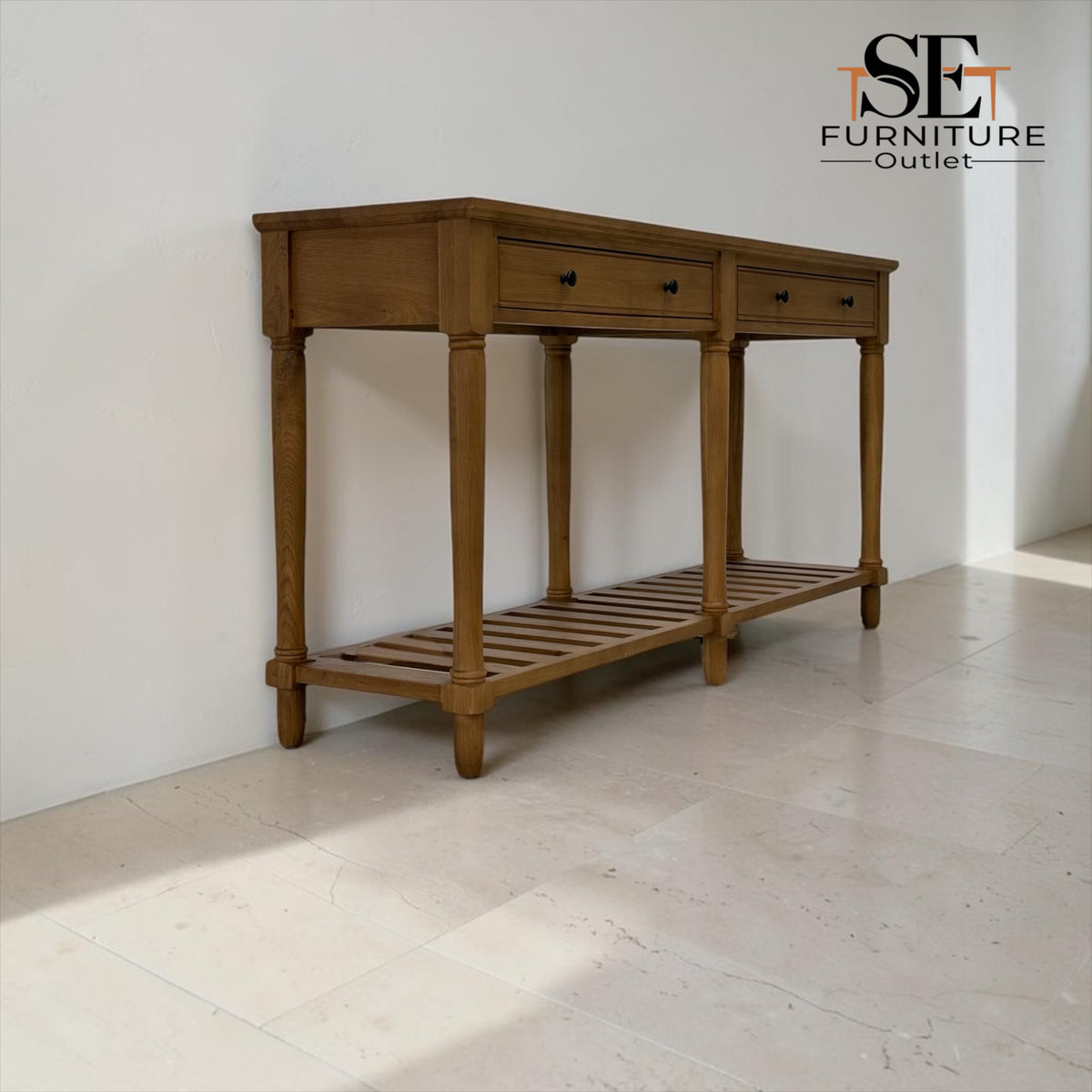 Solid Oak & Oak Veneer Extra Large Console Table, Elkstone Mellow Oak Range, RRP £650