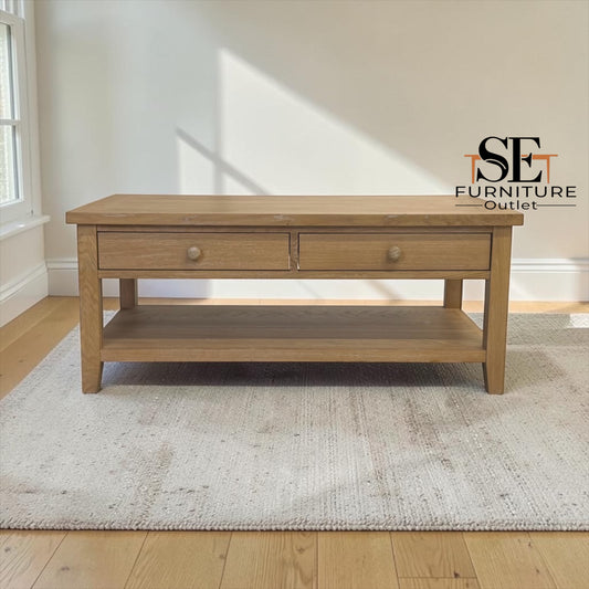 Whitewashed Finish Solid Oak & Oak Veneer Coffee Table with Drawers, Inglesham Range RRP £499