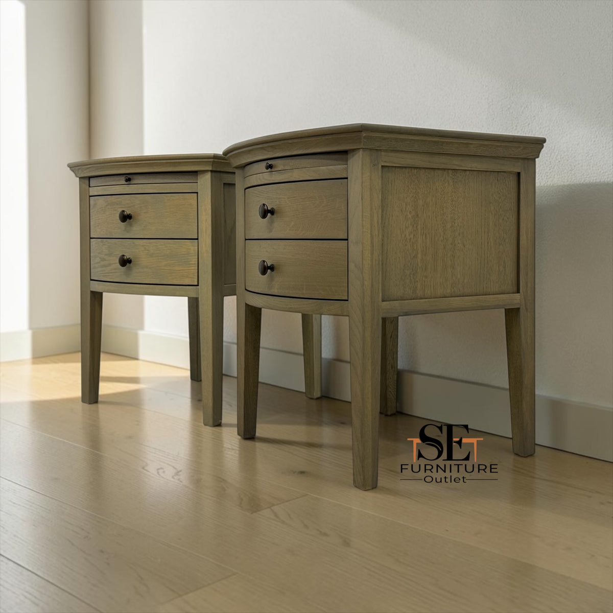 Set of 2 Solid Oak & Oak Veneer Bedside Tables from the Winchcombe Smoked Oak Range RRP £598
