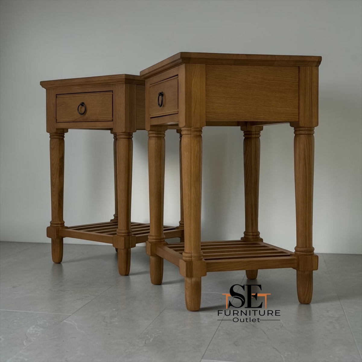 Solid Oak & Oak Veneer 1-Drawer Bedside Table, Elkstone Mellow Oak Range, RRP £398