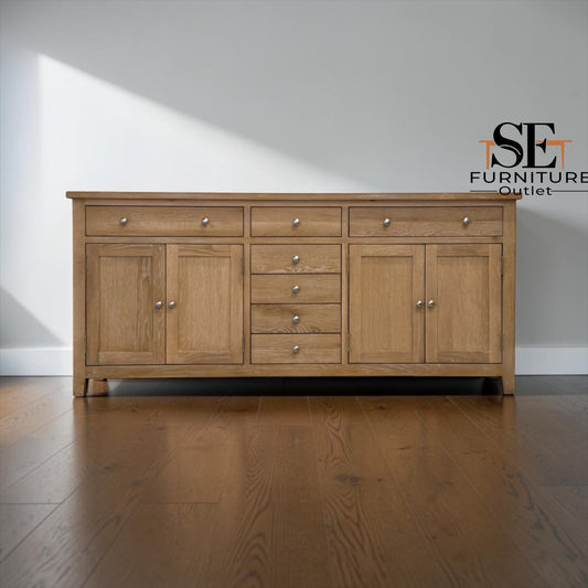 Solid Oak Frames with Oak Veneer Whitewashed Finish Grand Sideboard, Inglesham Range RRP £1200