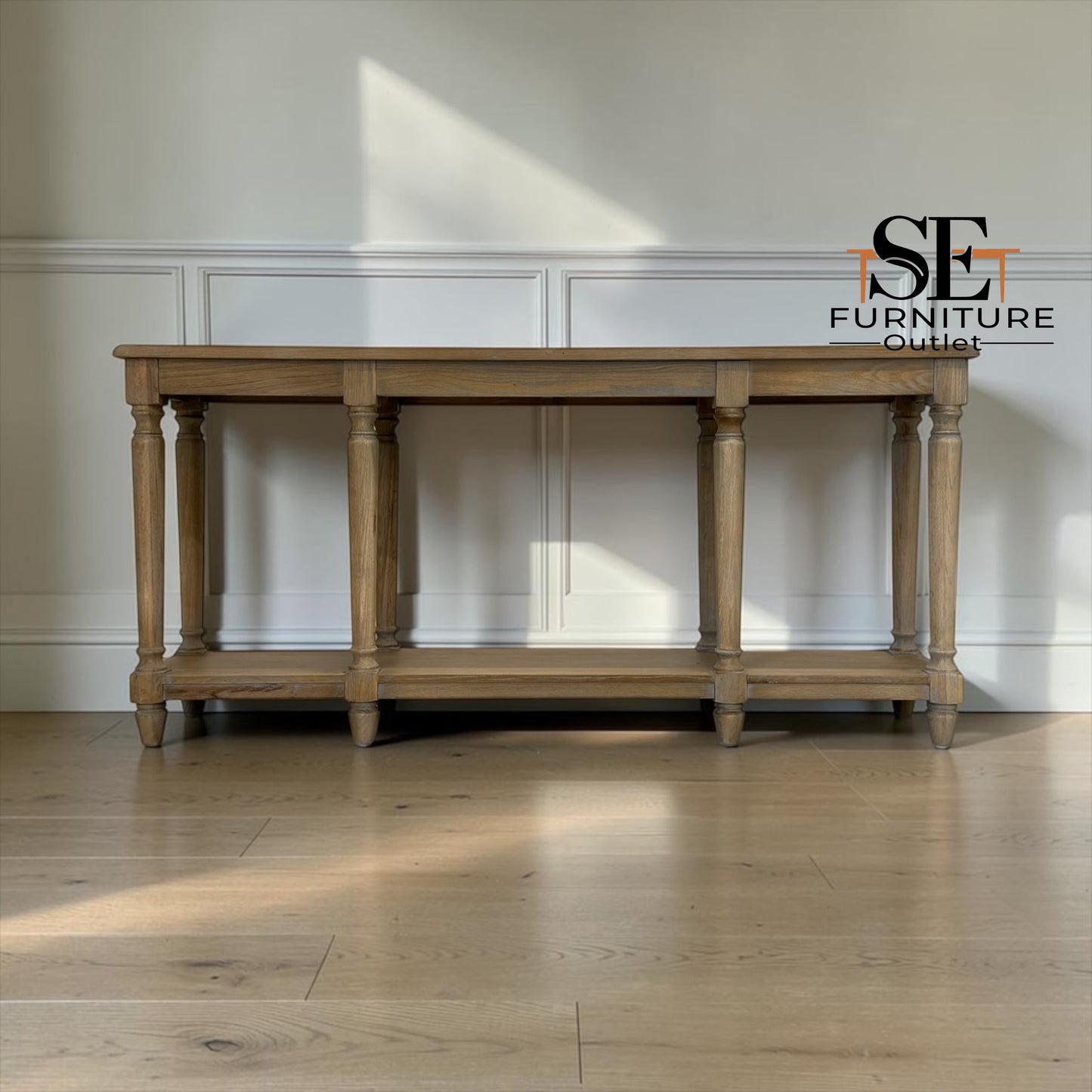 Grey-toned Limewashed Finish Solid Oak & High-Quality Oak Veneer Large Console Table, Camille Range, RRP £899