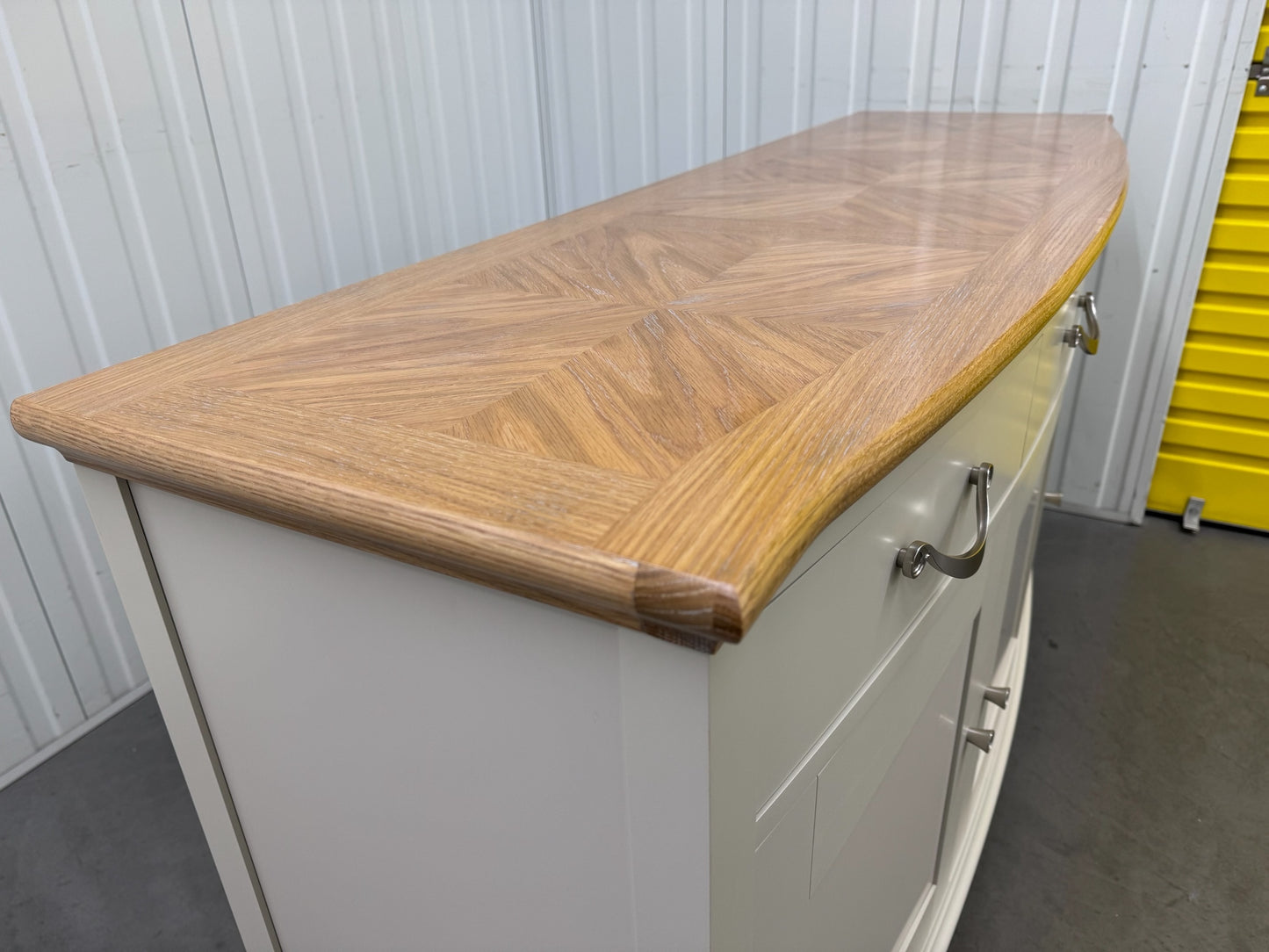 Bentleys Pale Oak Top & Painted Bow Fronted Sideboard RRP £1199