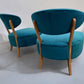 Pair Of Sea Green Velvet Fabric Casual Chairs With Solid Oak Frame