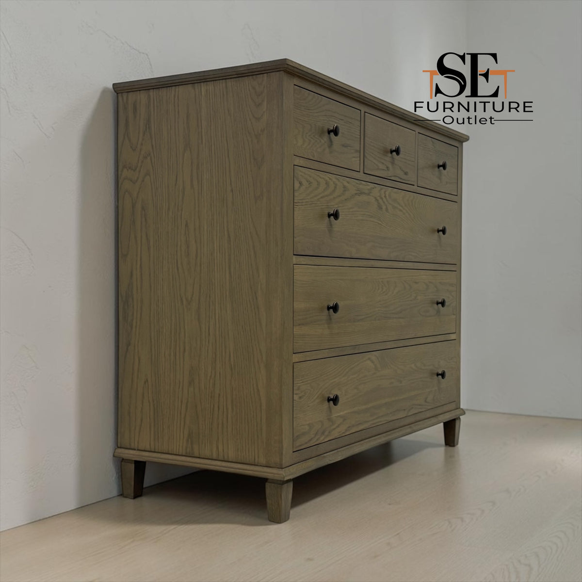Smoked Solid Oak & Oak Veneer 6 Drawer Chest of Drawers, Bibury Smoked Oak Range, RRP £899