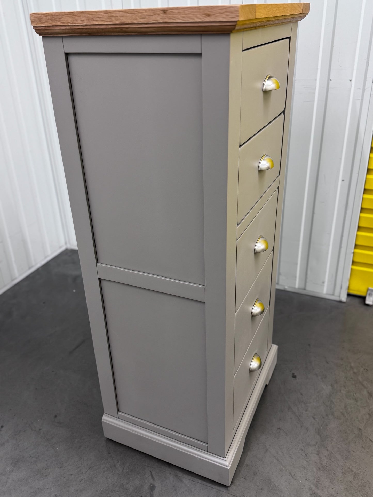 Oak Furnitureland Natural Oak & Grey Painted Tallboy St Ives Range RRP £429