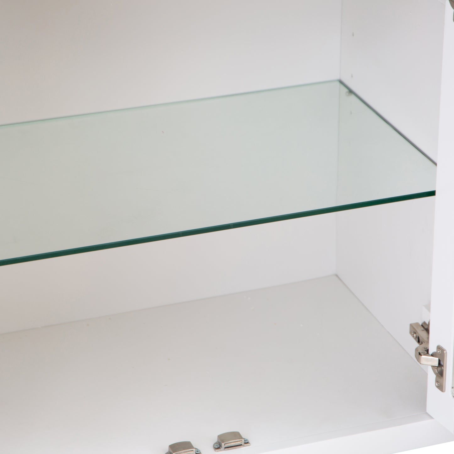 White Washed Oak Top & White Painted 4-Door Sideboard with Glass Doors and Glass Shelves