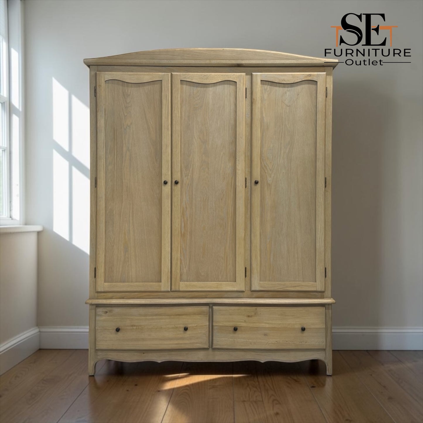Solid Oak & Quality Oak Veneer Triple Wardrobe with Limewashed Finish, Camille Range RRP £1899