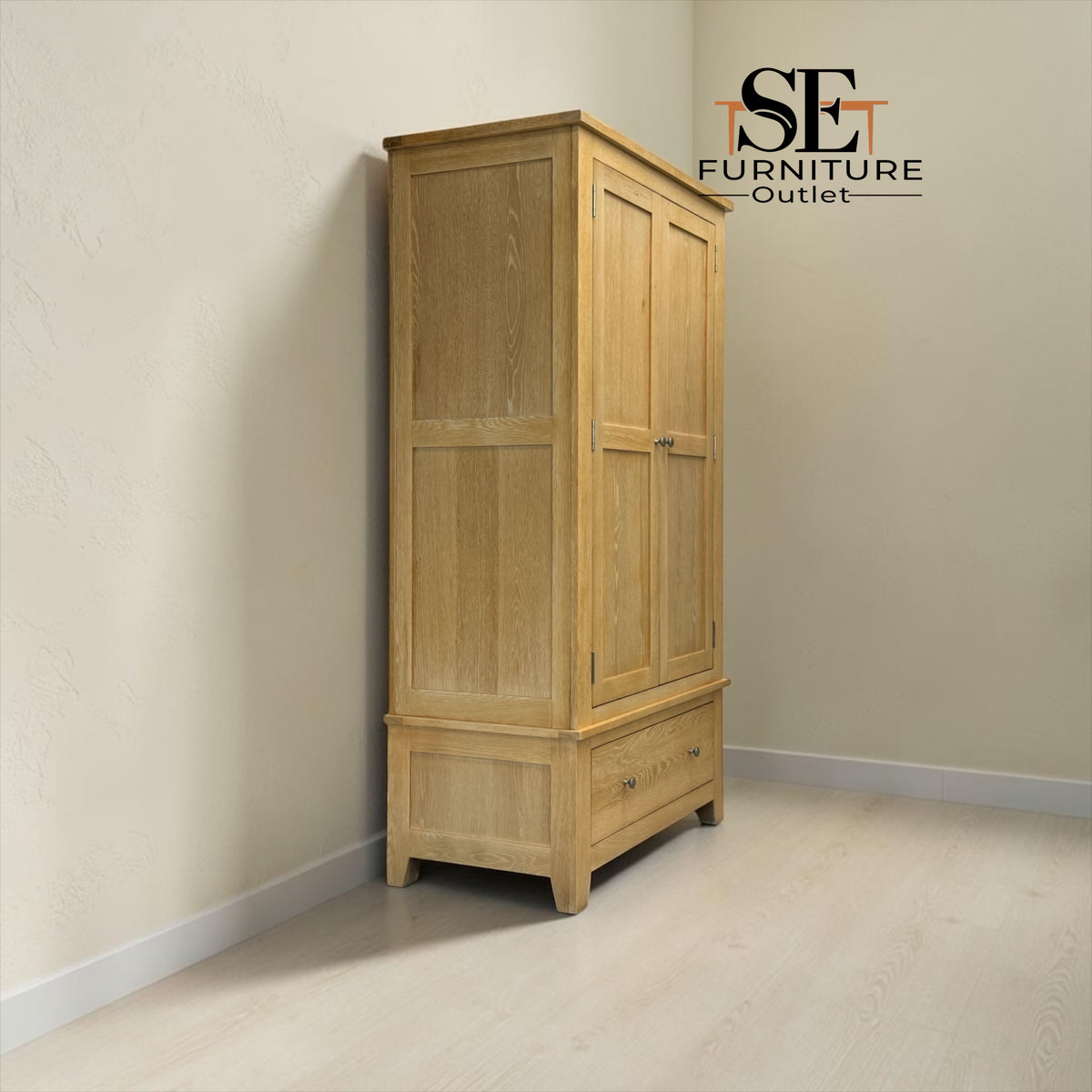 Whitewashed Finish Solid Oak & Oak Veneer Double Wardrobe, Inglesham Range, RRP £999