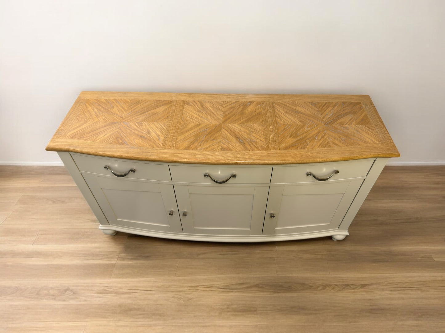 Bentleys Pale Oak Top & Painted Bow Fronted Sideboard RRP £1199