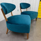 Pair Of Sea Green Velvet Fabric Casual Chairs With Solid Oak Frame