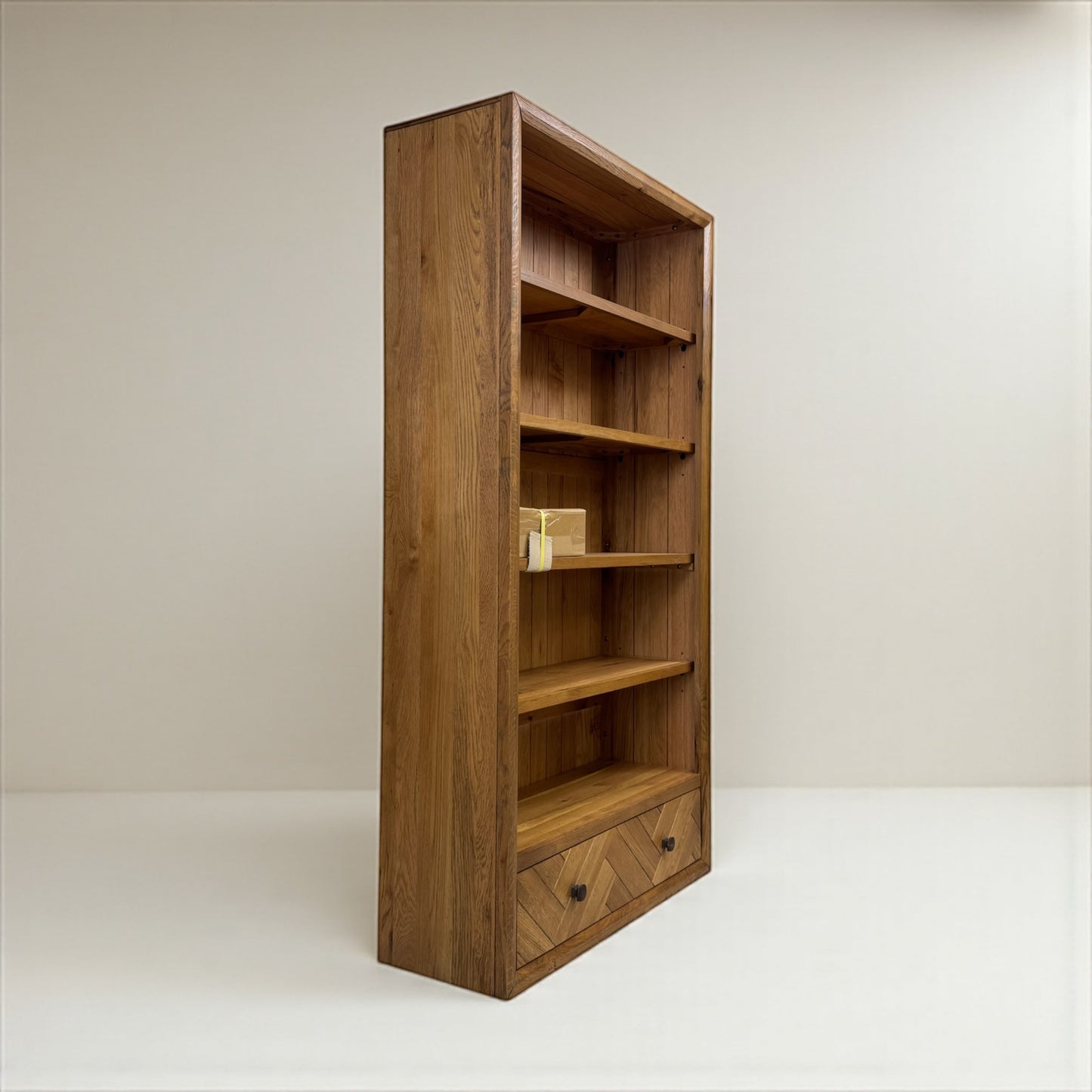 Brushed & Glazed Solid Oak Tall Bookcase, Parquet Range From Oak Furnitureland RRP £649