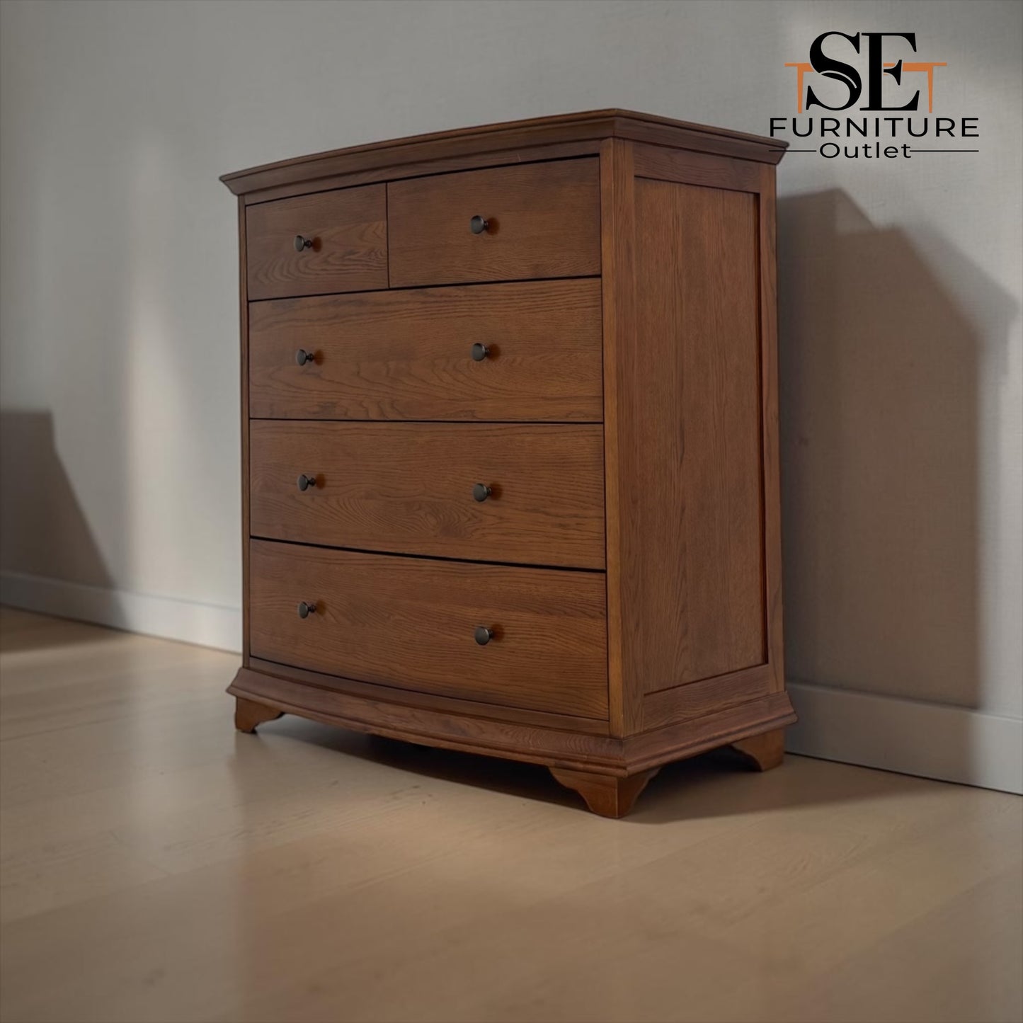Solid Dark Oak & Quality Oak Veneer 5 Drawer Chest, Winchcombe Dark Oak Range RRP £899