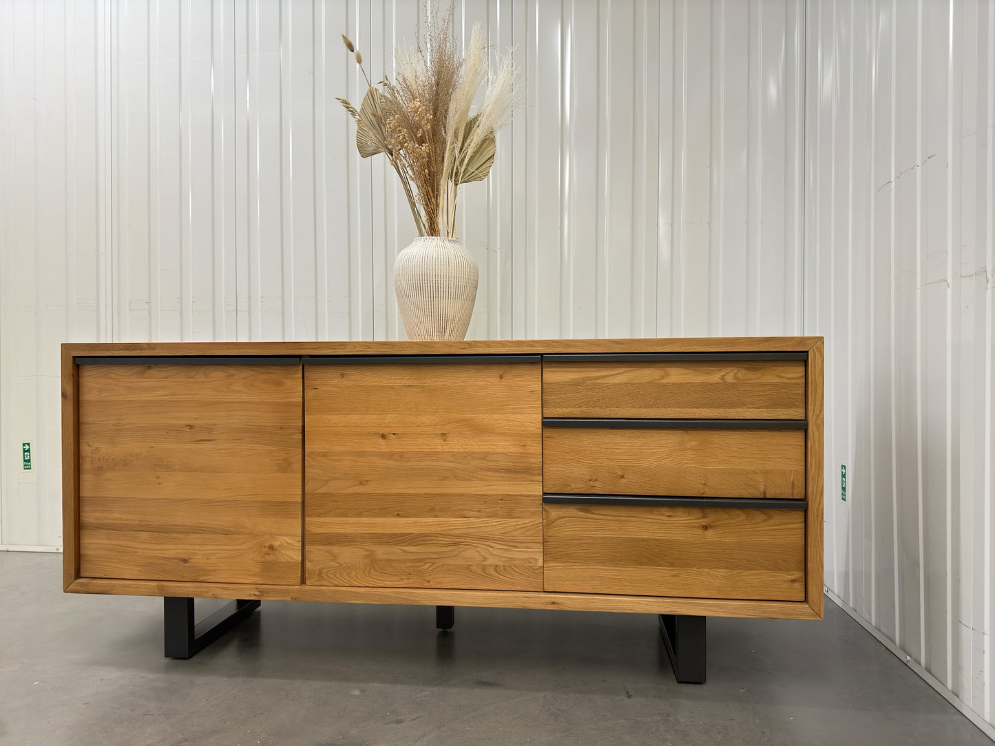 Oak Furnitureland Natural Solid Oak & Metal Legs Extra Large Sideboard Maine Range RRP £749