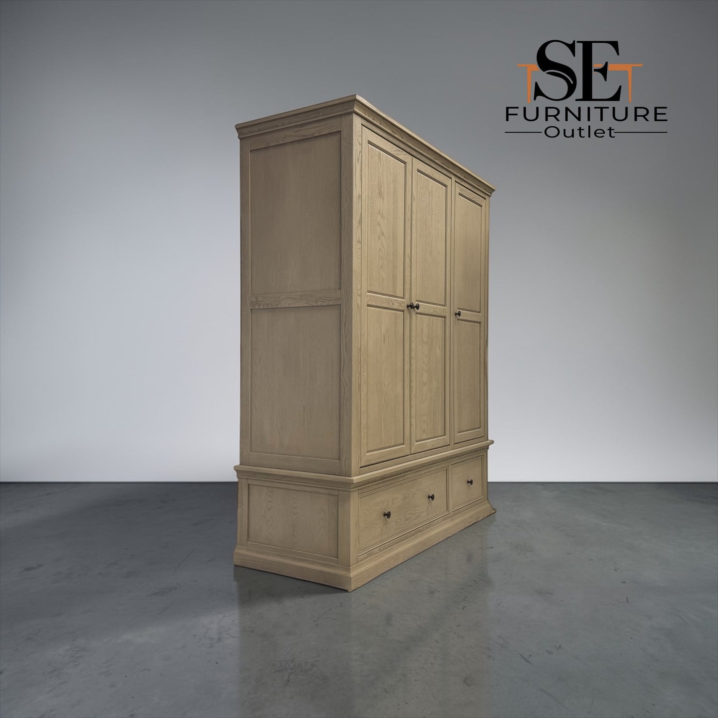 Weathered Oak Triple Wardrobe with Glass Mirror & Shelves, Burleigh Range From Oak Furnitureland RRP £1769