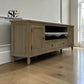 Grey-toned Limewashed Finish Solid Oak and Quality Oak Veneer XXL Tv Stand Fits up to 90", Camille Range RRP £1099