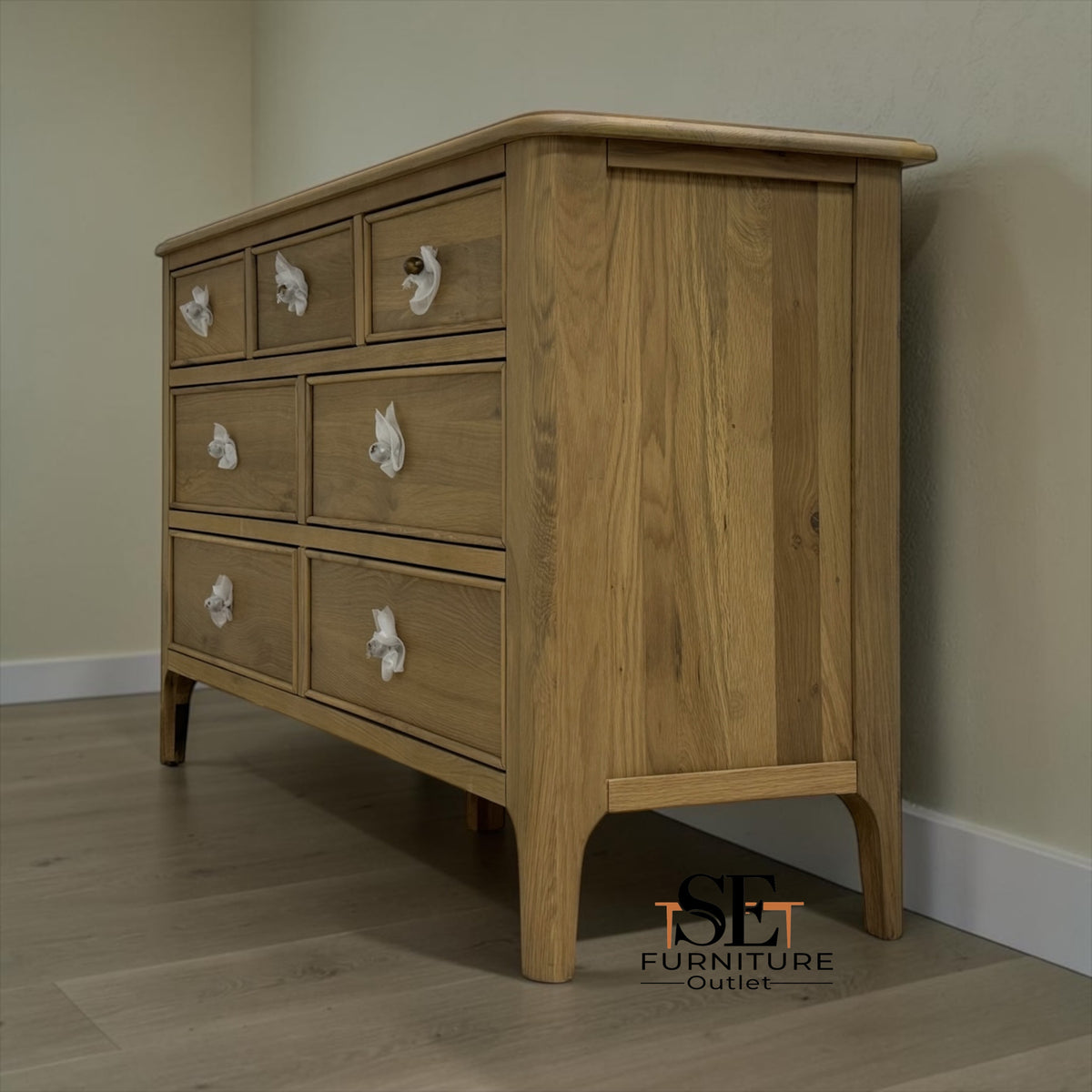 Light Natural Solid Oak 7 Drawer Chest, Newton Range From Oak Furnitureland RRP £829
